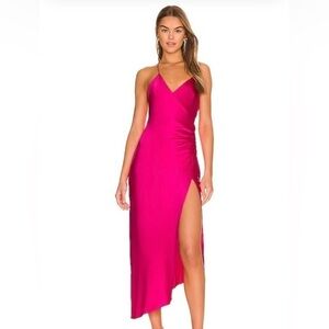 SER.O.YA Fuchsia Pink Spaghetti-Strap Midi Dress with Side Slit